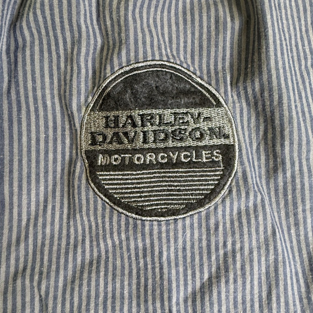VTG Harley Davidson Long Sleeve Striped Button Up Shirt Embroidered Gray Mens L - Picture 7 of 9
